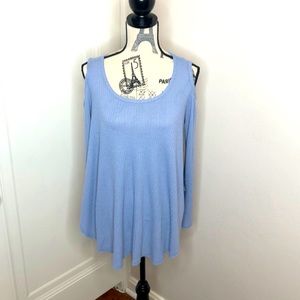 Blue thermal long sleeve shirt, shoulder cutouts